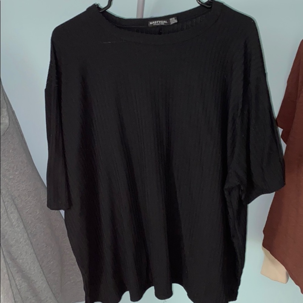 NastyGal Plus Size Black Ribbed Tee Oversized Sz20